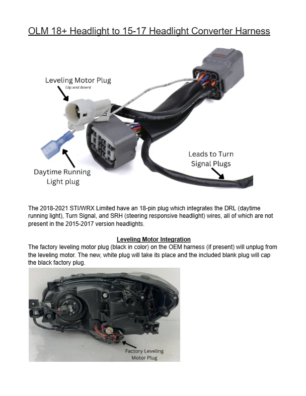 OLM 18+ Headlight to 15-17 Headlight Converter Harness (Pair) - 2018-2021 Subaru WRX / STI - Image 10